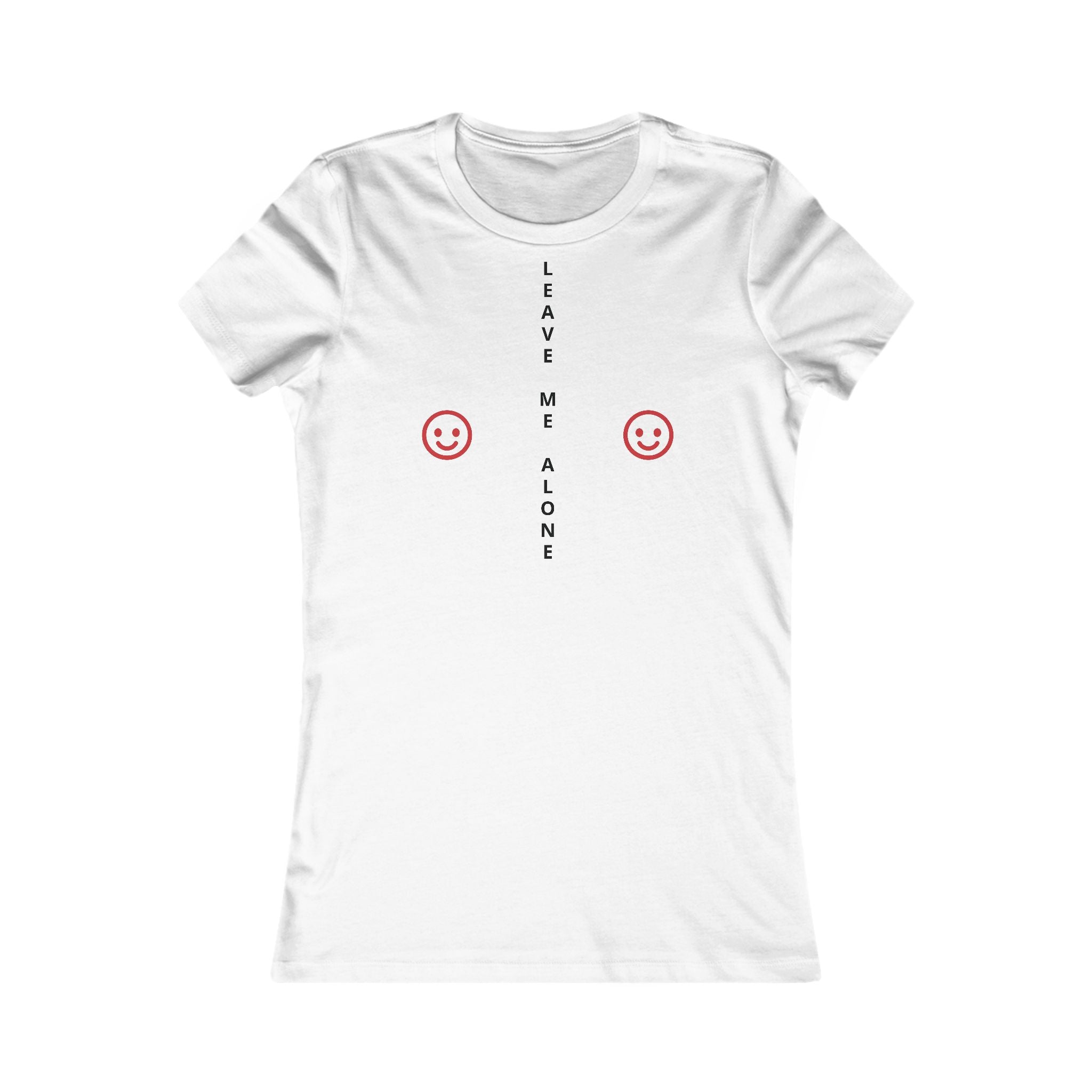 Women's Tee — "Leave Me Alone" Vertical Smile Face Graphic